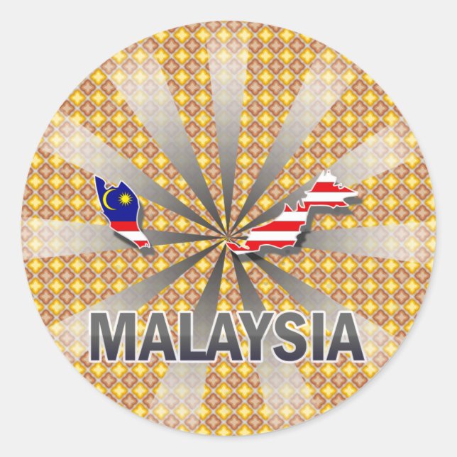 Pegatina Redonda Mapa de bandera de Malasia 2.0 (Anverso)