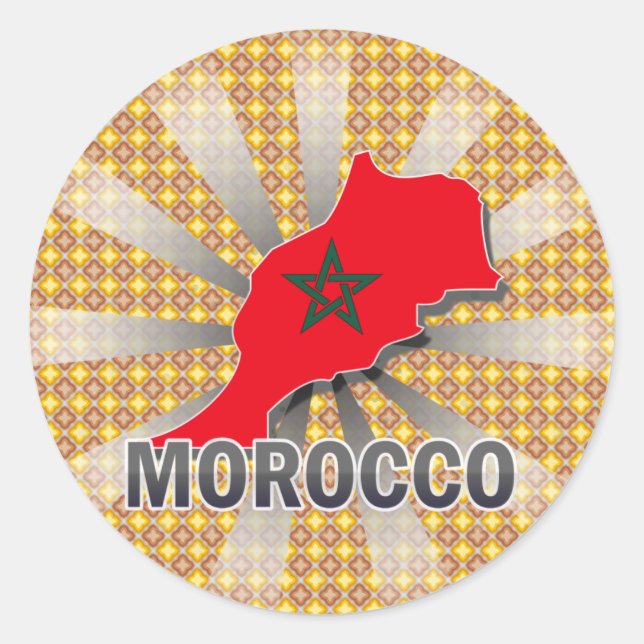 Pegatina Redonda Mapa de bandera de Marruecos 2.0 (Anverso)