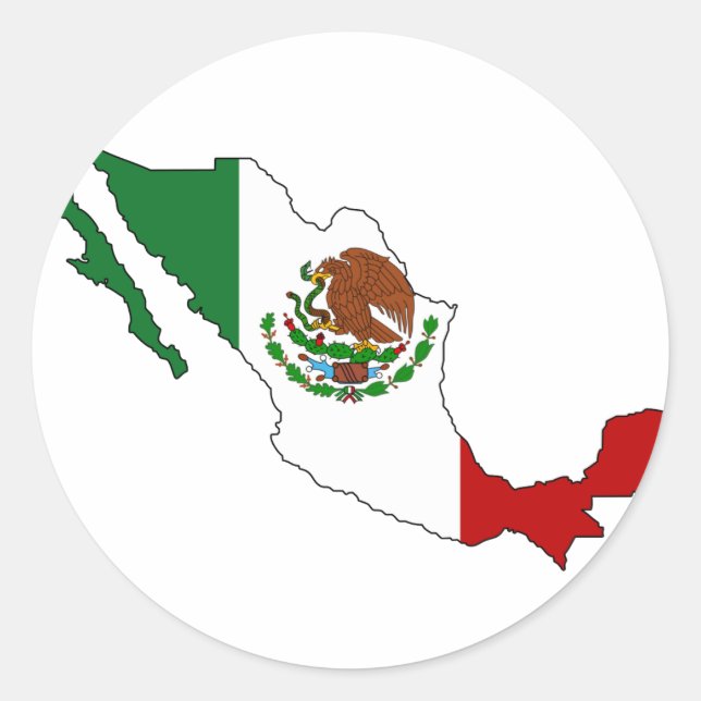 Pegatina Redonda Mapa de bandera de México (Anverso)
