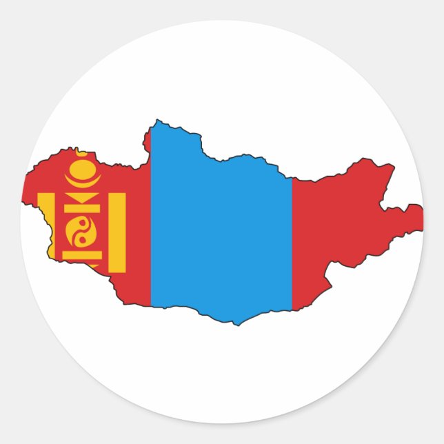Pegatina Redonda Mapa de bandera de Mongolia (Anverso)