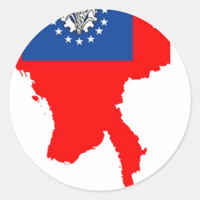 Pegatina Redonda Mapa de bandera de Myanmar (Anverso)