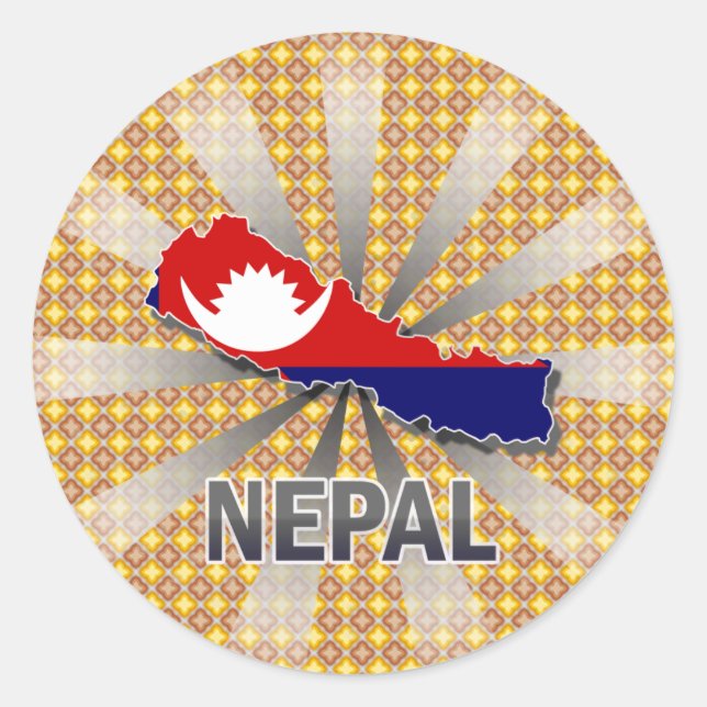 Pegatina Redonda Mapa de bandera de Nepal 2.0 (Anverso)
