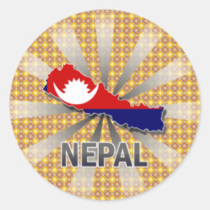 Pegatina Redonda Mapa de bandera de Nepal 2.0