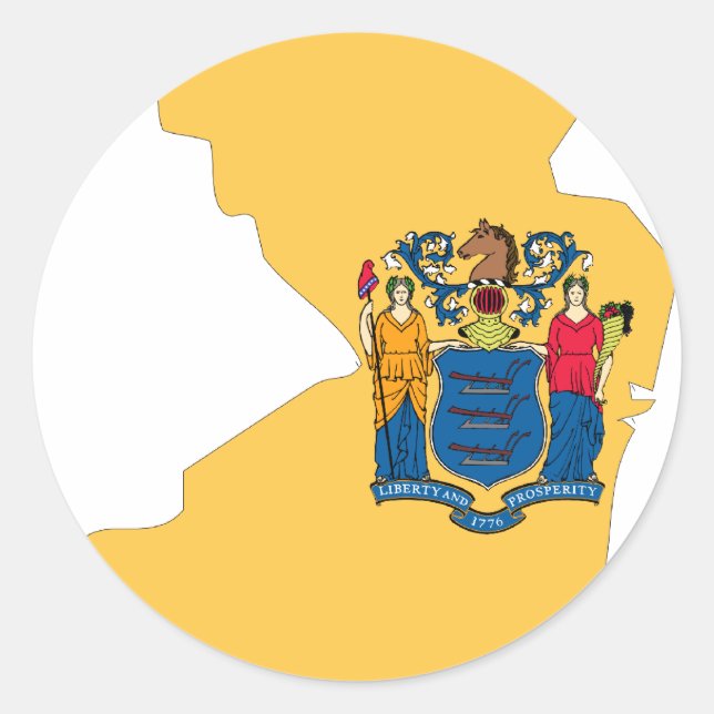 Pegatina Redonda Mapa de bandera de Nueva Jersey (Anverso)