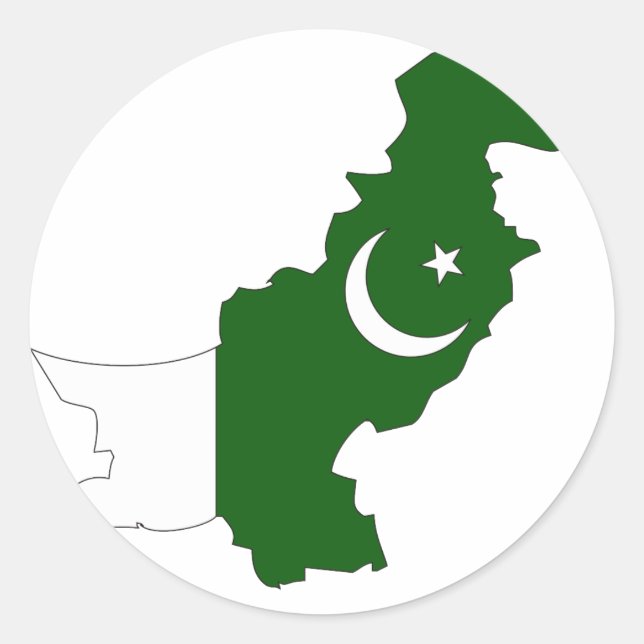 Pegatina Redonda Mapa de bandera de Pakistán (Anverso)