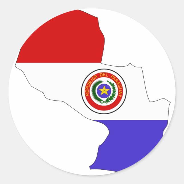 Pegatina Redonda Mapa de bandera de Paraguay (Anverso)