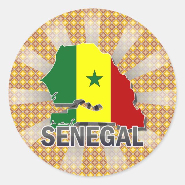 Pegatina Redonda Mapa de bandera de Senegal 2.0 (Anverso)