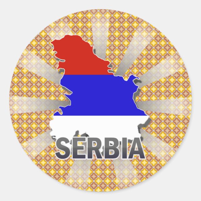 Pegatina Redonda Mapa de bandera de Serbia 2.0 (Anverso)