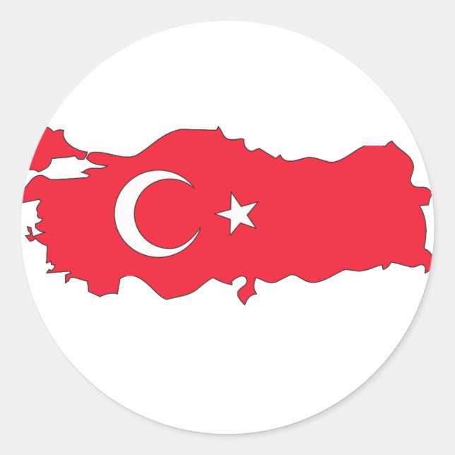 Pegatina Redonda Mapa de bandera de Turquía (Anverso)