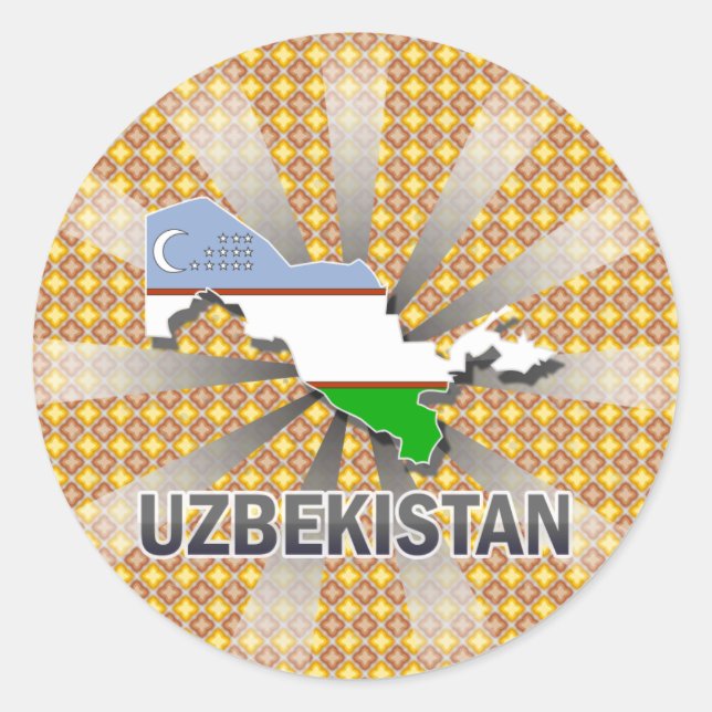 Pegatina Redonda Mapa de bandera de Uzbekistán 2.0 (Anverso)