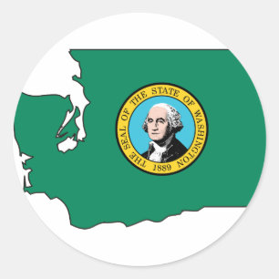 Pegatina Redonda Mapa de bandera de Washington