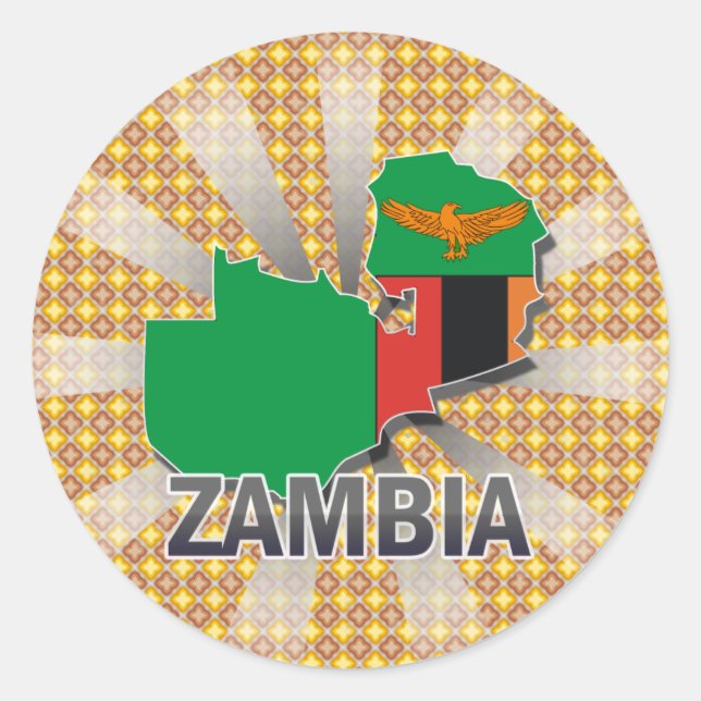 Pegatina Redonda Mapa de bandera de Zambia 2.0 (Anverso)