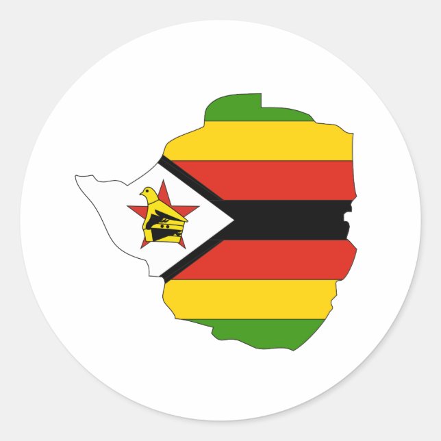 Pegatina Redonda Mapa de bandera de Zimbabue (Anverso)