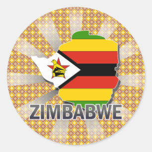 Pegatina Redonda Mapa de bandera de Zimbabue 2.0