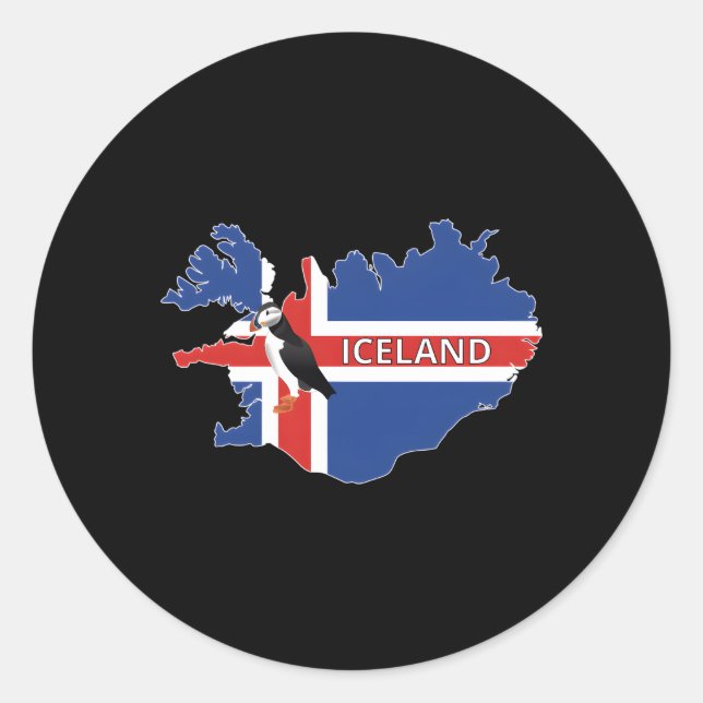Pegatina Redonda Mapa De Bandera Islandesa Del Ave De Aluminio Atlá (Anverso)