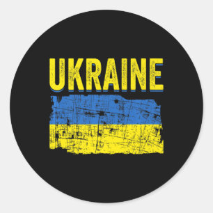 Pegatina Redonda Mapa de bandera ucraniana apoya a Ucrania