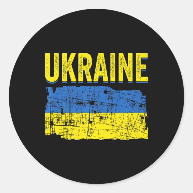 Pegatina Redonda Mapa de bandera ucraniana apoya a Ucrania (Anverso)