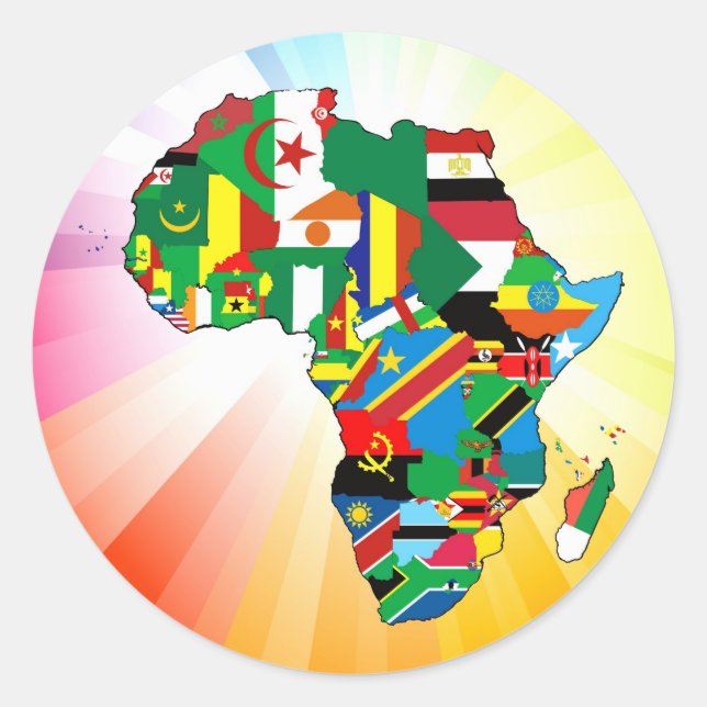 Pegatina Redonda Mapa de banderas del continente africano 2 (Anverso)
