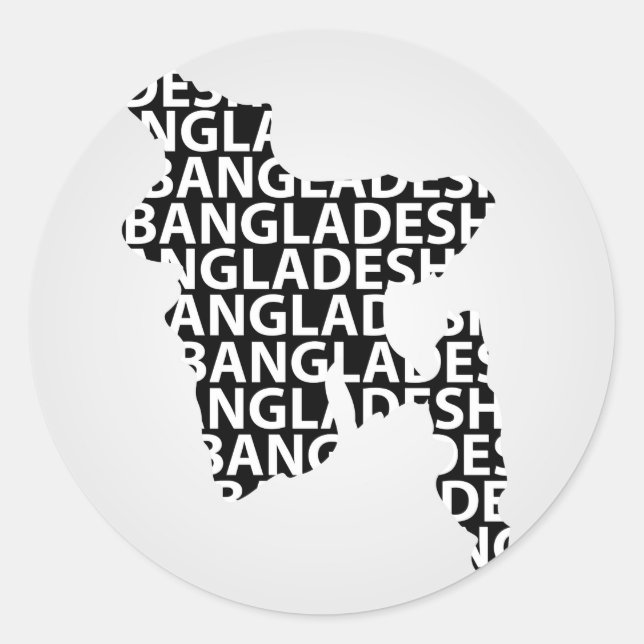 Pegatina Redonda Mapa de Bangladesh con texto dentro (Anverso)