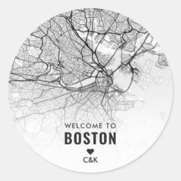 Pegatina Redonda Mapa de Boston | Bienvenida Boda