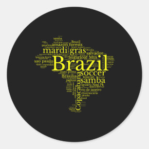Pegatina Redonda Mapa de Brasil Fútbol Brasileño Copacana Brasil Ho
