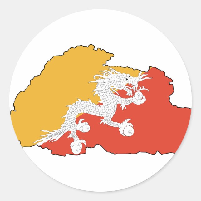 Pegatina Redonda Mapa de Bután BT (Anverso)