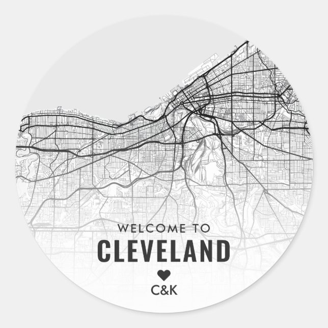 Pegatina Redonda Mapa de Cleveland, Ohio | Bienvenida Boda (Anverso)
