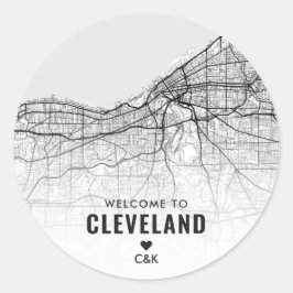 Pegatina Redonda Mapa de Cleveland, Ohio | Bienvenida Boda