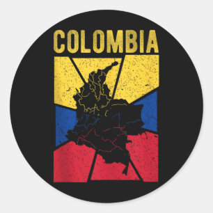 Pegatina Redonda Mapa de Colombia Bandera Patriota Nacional Colombi