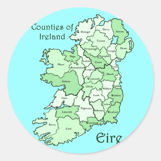 Pegatina Redonda Mapa de condados de Irlanda (Anverso)