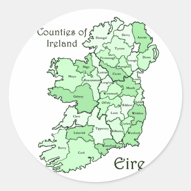 Pegatina Redonda Mapa de condados de Irlanda (Anverso)
