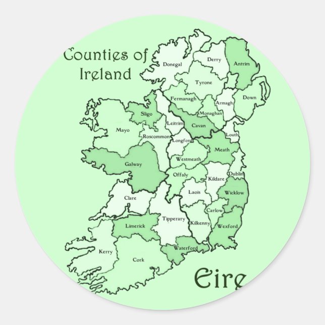 Pegatina Redonda Mapa de condados de Irlanda (Anverso)