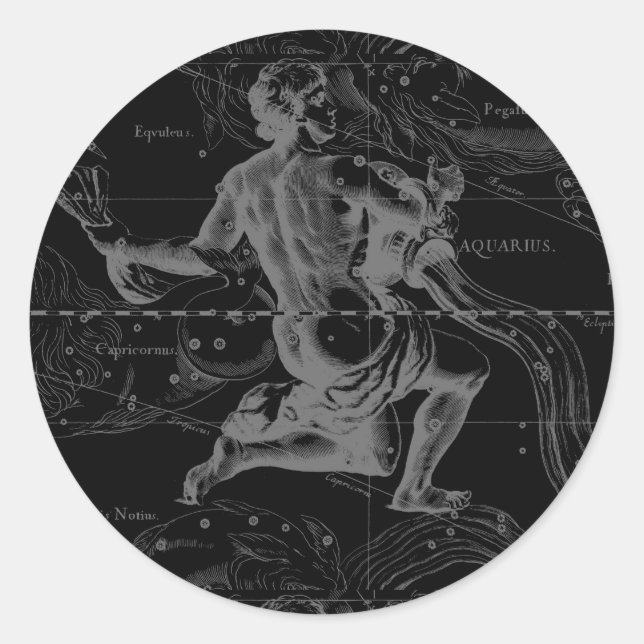 Pegatina Redonda Mapa de constelación de Rótulo de Aquarius de Heve (Anverso)