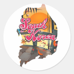 Pegatina Redonda Mapa de Corea del Sur