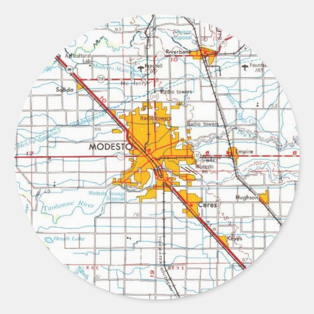 Pegatina Redonda Mapa de cosechas de modesto California (Anverso)
