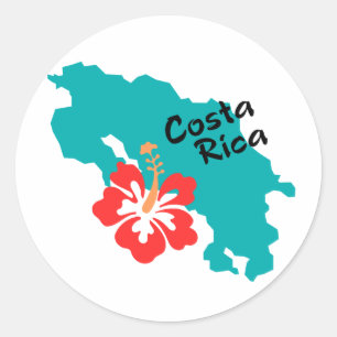 Pegatina Redonda Mapa de Costa Rica con hibiscos