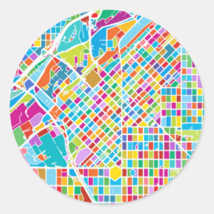 Pegatina Redonda Mapa de Denver colorido