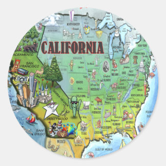 Pegatina Redonda Mapa de EE.UU. de California