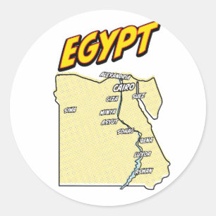 Pegatina Redonda Mapa de Egipto ilustrado con arte pop