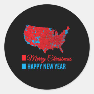 Pegatina Redonda Mapa de elecciones preciso Feliz Año Nuevo Feliz N