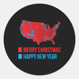 Pegatina Redonda Mapa de elecciones preciso Feliz Año Nuevo Feliz N