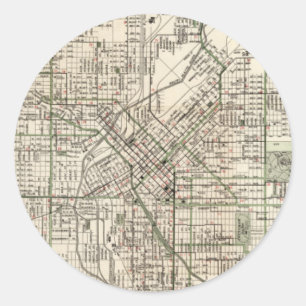 Pegatina Redonda Mapa de época de Denver Colorado (1920)