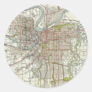 Pegatina Redonda Mapa de época de Kansas City Missouri (1920)
