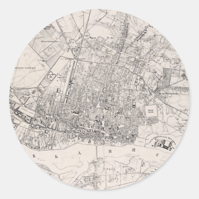 Pegatina Redonda Mapa de época de Varsovia Polonia (1836)