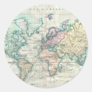 Pegatina Redonda Mapa de época del mundo (1801)