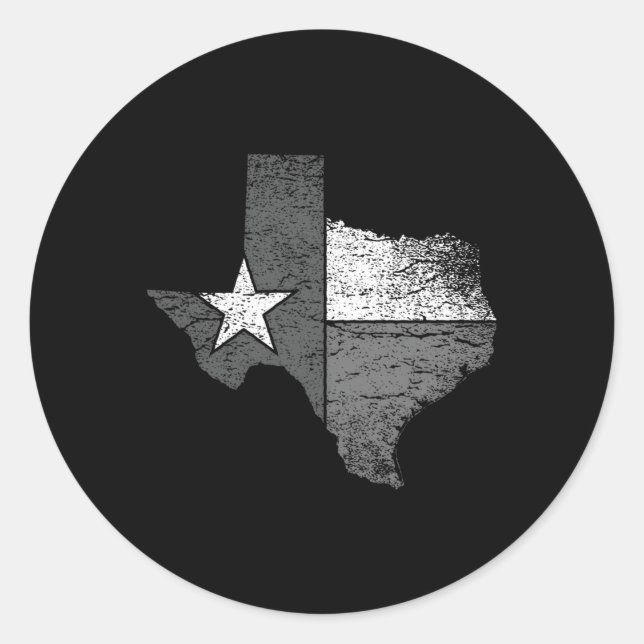 Pegatina Redonda Mapa De Estado De Texas De Bandera De Texas Bw (Anverso)