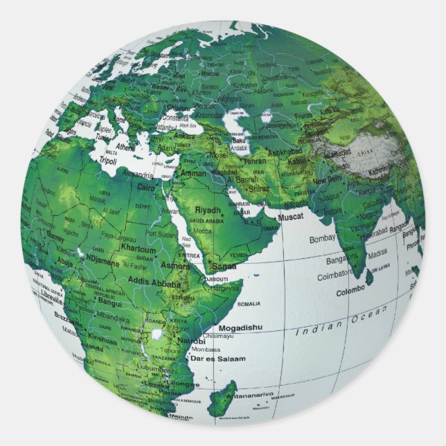 Pegatina Redonda Mapa de Europa (Anverso)