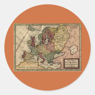 Pegatina Redonda Mapa de Europa de 1721