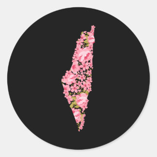 Pegatina Redonda Mapa de flores palestinas en Palestina