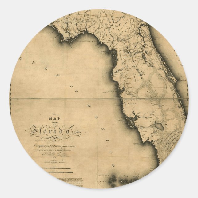 Pegatina Redonda Mapa de Florida de 1823 (Anverso)